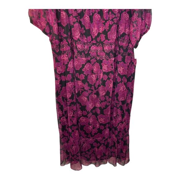Terra & Sky New Magneta Black Floral Dress Short Sheer Sleeve Size 4X 28W-30W - Picture 3 of 5